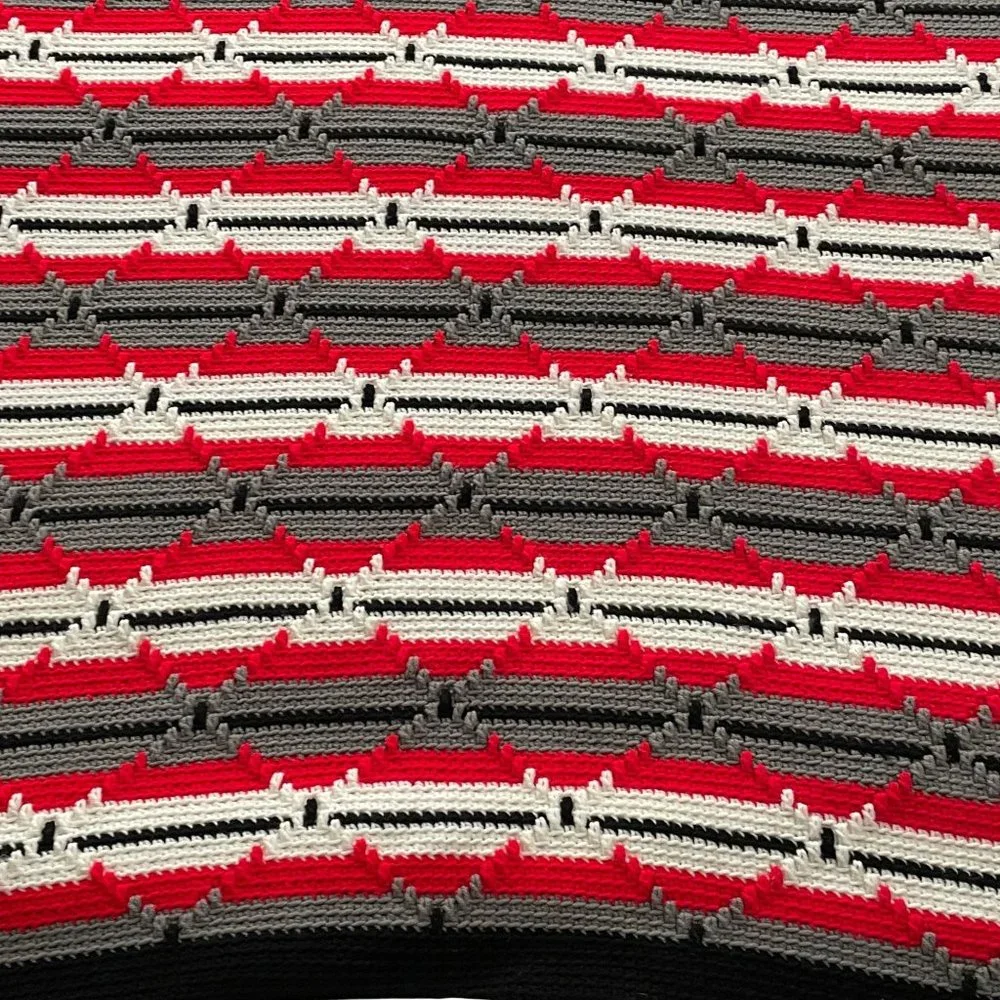 Handmade‎ Knit Crochet Afghan Throw Diamond Striped Pattern Fringe Reversible